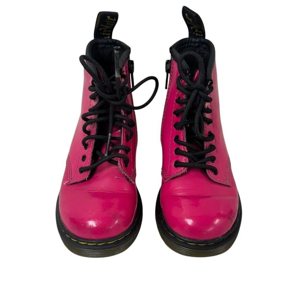 Dr. Martens Baby Girl Size 8 Hot Pink  Patent Leather Lace Up Combat Boots 1460T